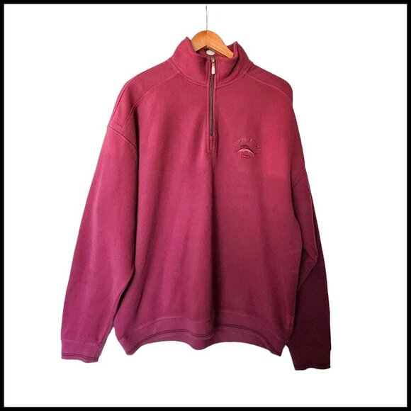 Tommy Bahama Mens Sweater Red Knit Long Sleeve 1/4 Zip Mock Neck Pullover Size L - Picture 1 of 12